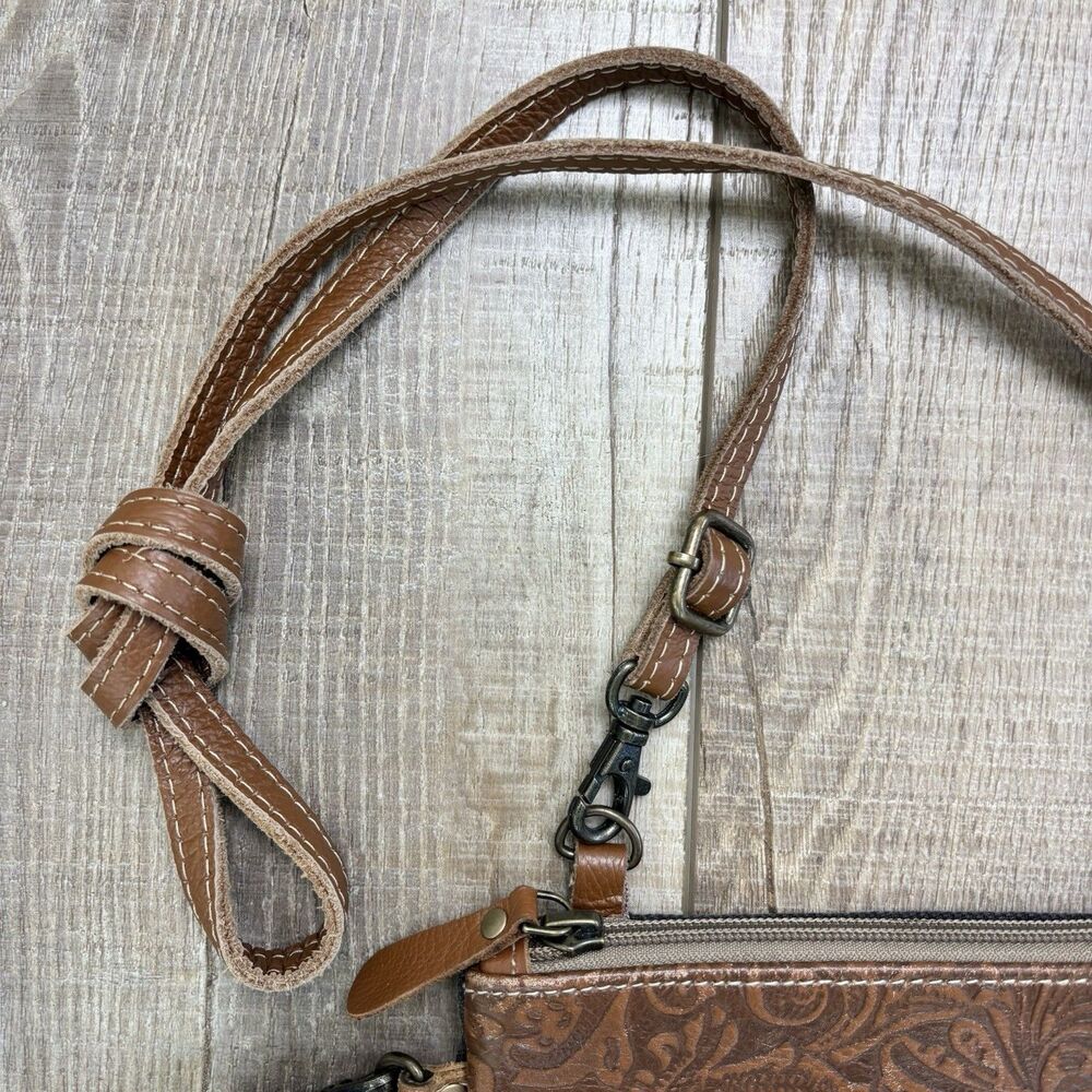 Myra Pastel Small Crossbody Purse Upcycled Cotton Leather Engraved Boho Western - Picture 5 of 12
